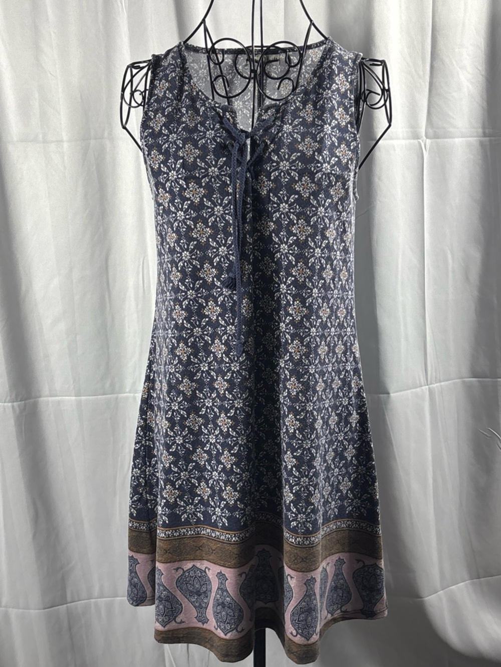 About A Girl Navy Floral Sleeveless Tie-Front Mini Dress